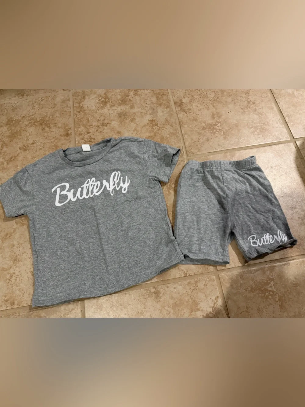 Gray 'Butterfly' Kids Tee & Shorts Set